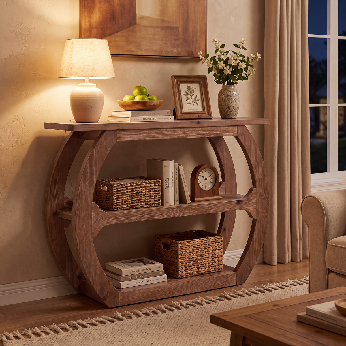 104cm Console Table, 2-Tier Solid Wood Farmhouse Entryway Sofa Table