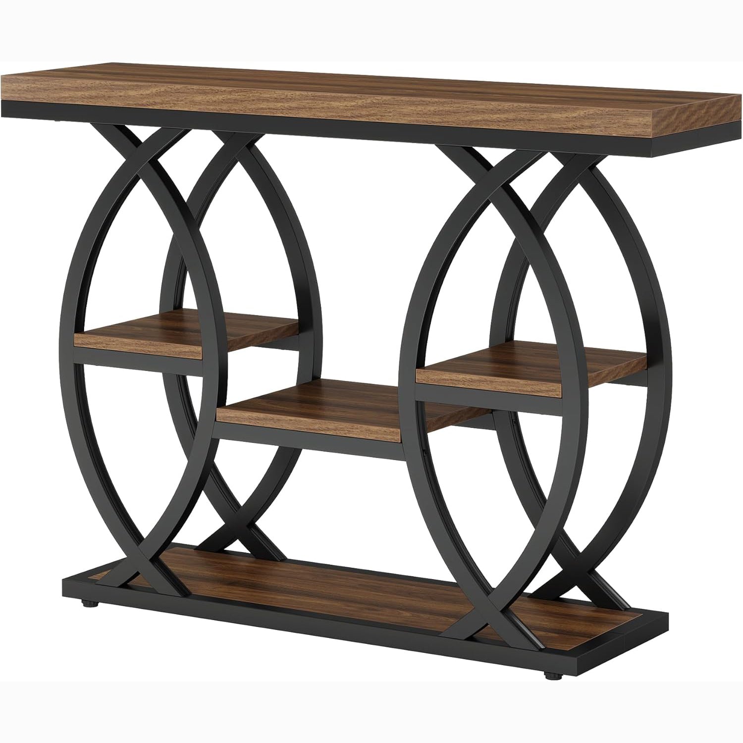 39.4" Console Table, 4-Tier Narrow Sofa Table with Metal Frame & Storage