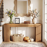 160cm Console Table, Solid Wood Narrow Hallway Table with Ribbed Legs 3