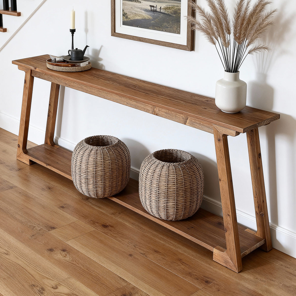 160cm Console Table, 2-Tier Wooden Hallway Table for Living Room Entryway