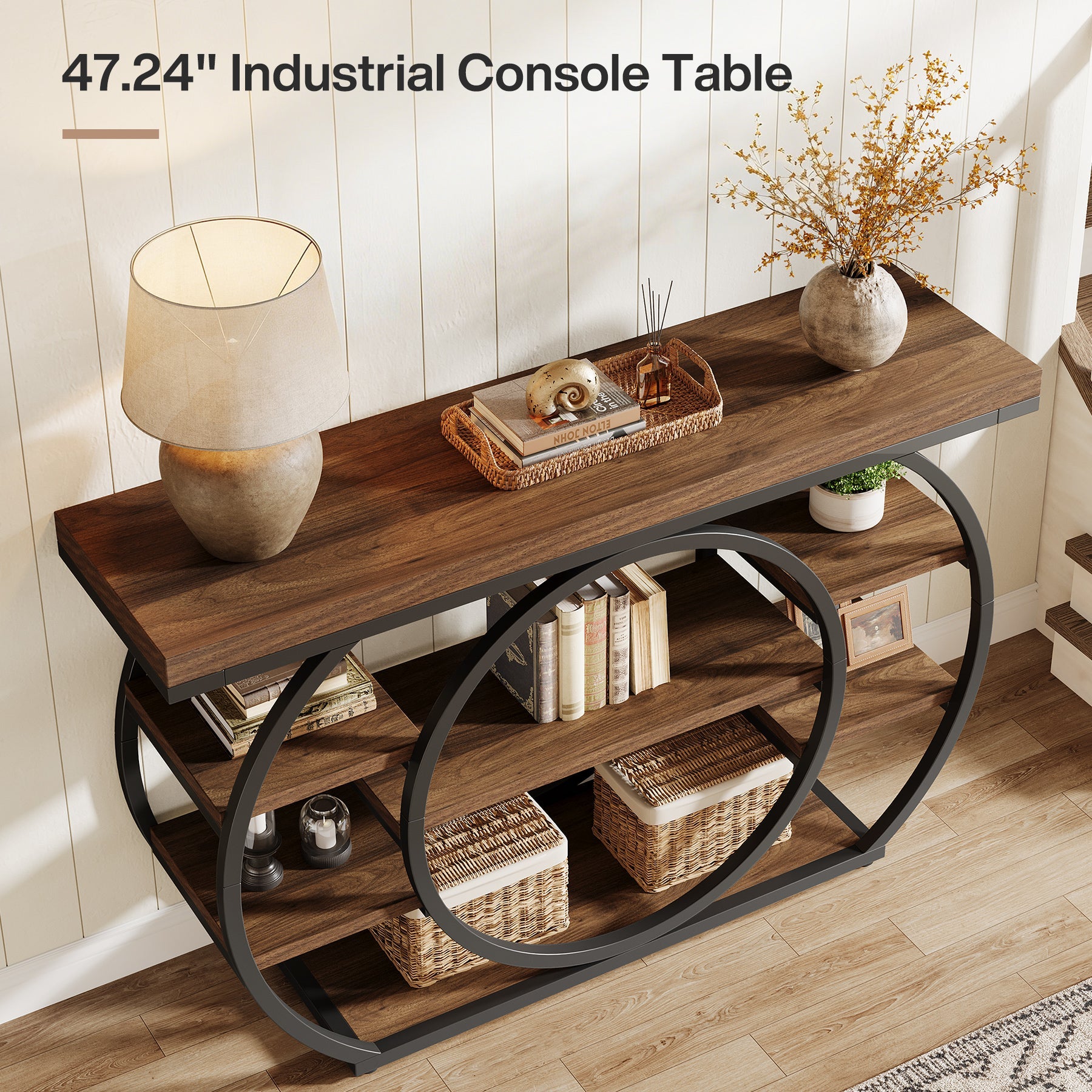 Tribesigns 47" Console Table, 5-Tier Industrial Entryway Table with Metal Frame