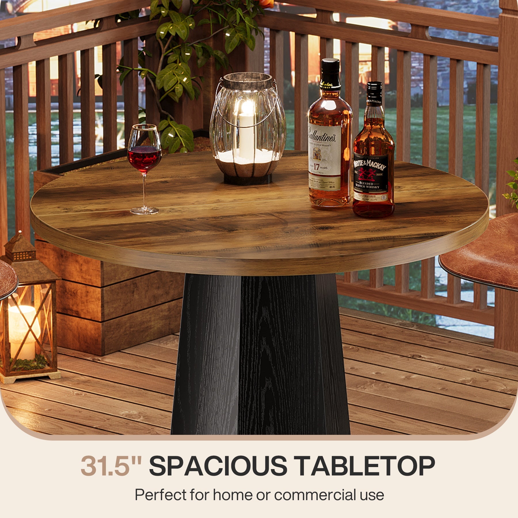 Round Bar Table, 39.4" H Bistro Pub Cocktail Table with Metal Footrest (Only Table)