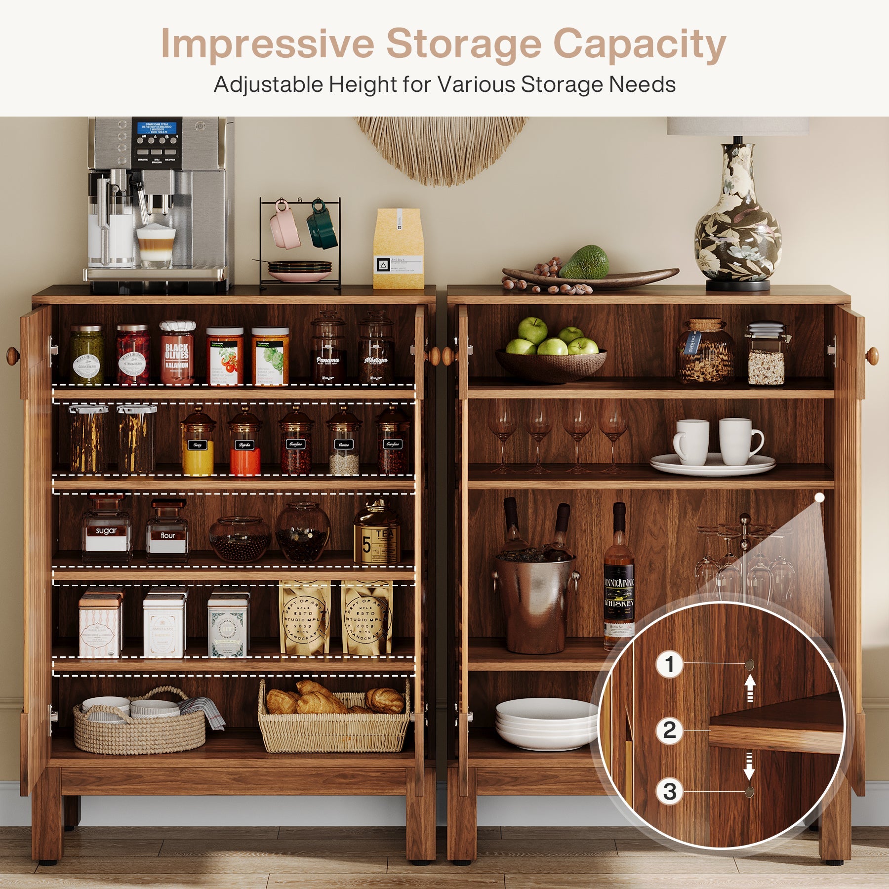 Tribesigns 28.74" Farmhouse Sideboard Cabinet, Wooden Buffet Cabinet with Round Louvered Doors for Kitchen