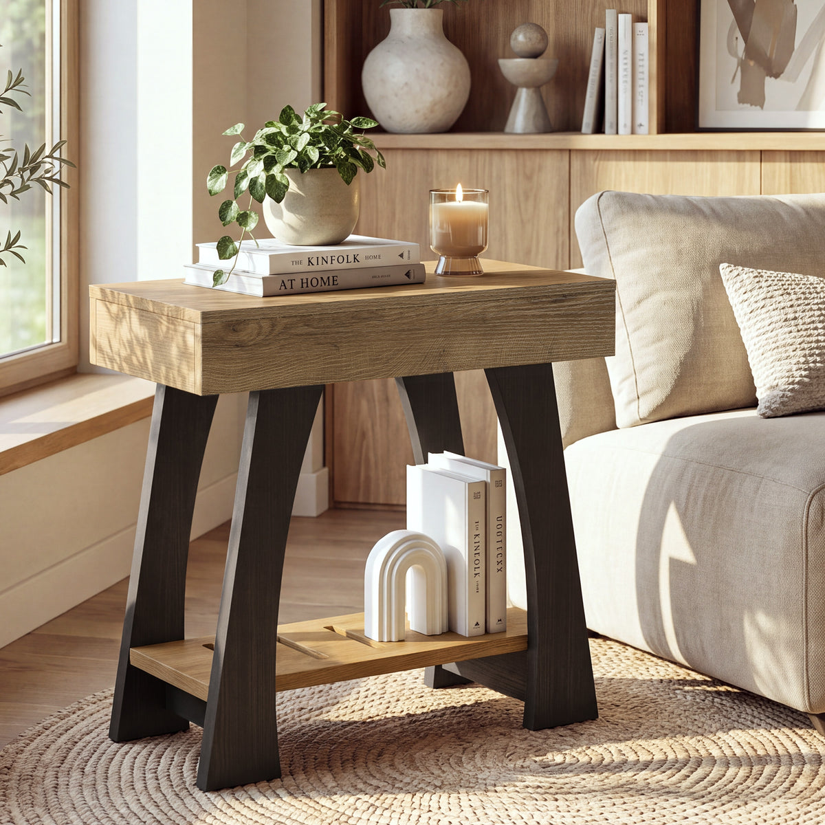 40cm Narrow Side Table, 2-Tier Slim End Table for Small Spaces Living Room