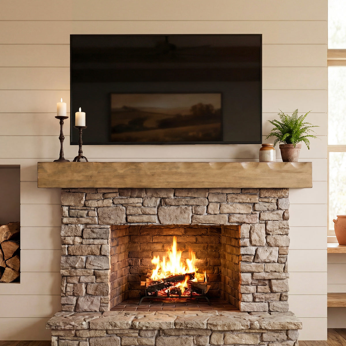 Tribesigns Rustic Suspended Fireplace Shelf in Solid Wood, 160 cm, Load Capacity 36 kg