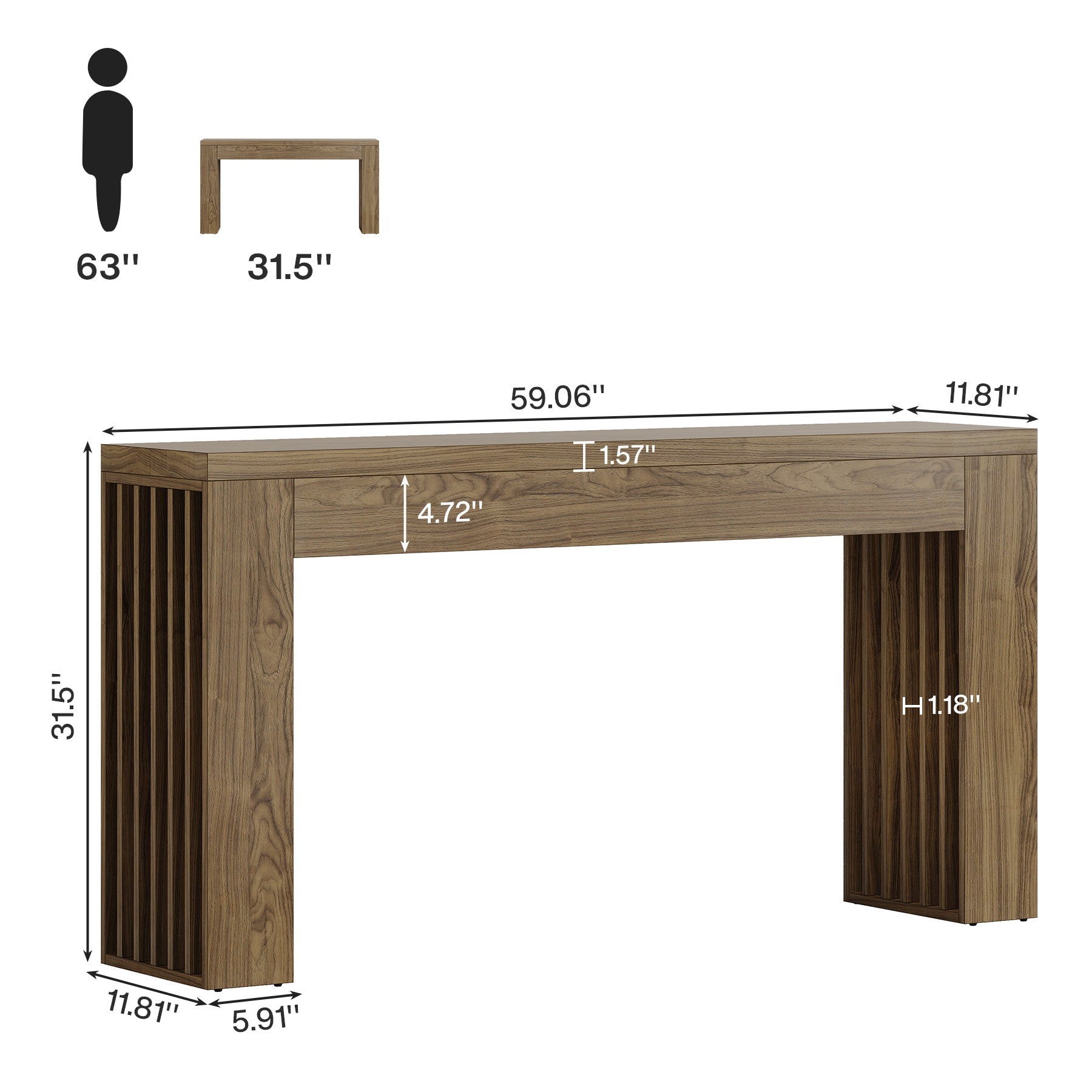 59" Console Table, Wooden Sofa Table Behind The Couch Hallway Table