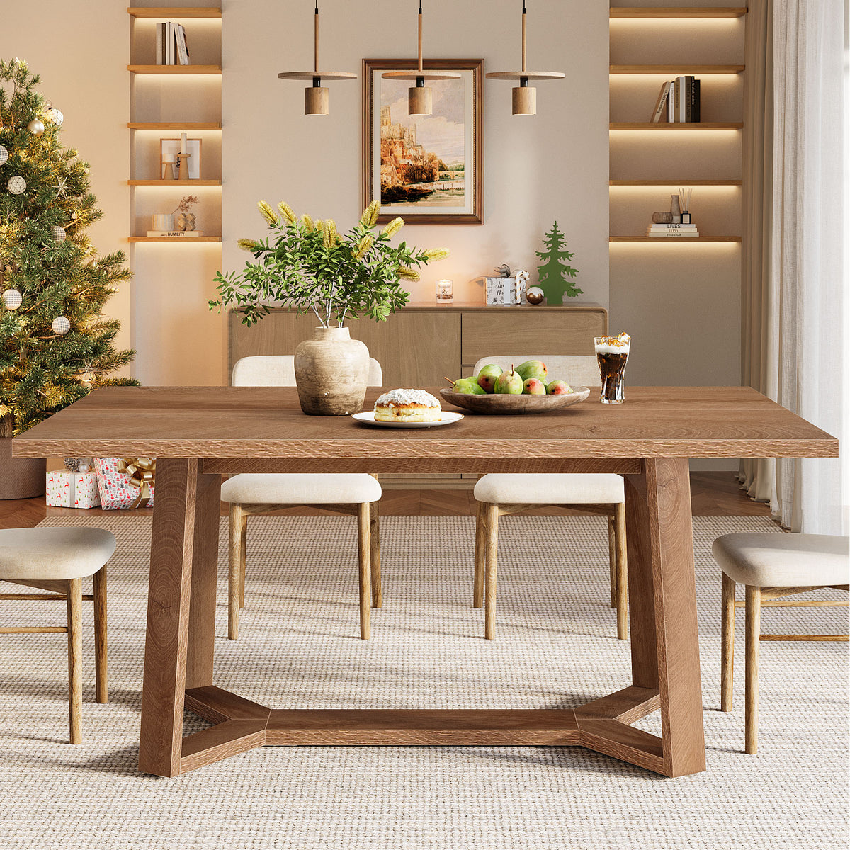120cm Dining Table, Modern 4-6 Seater MDF Wood Effect for Dining Room