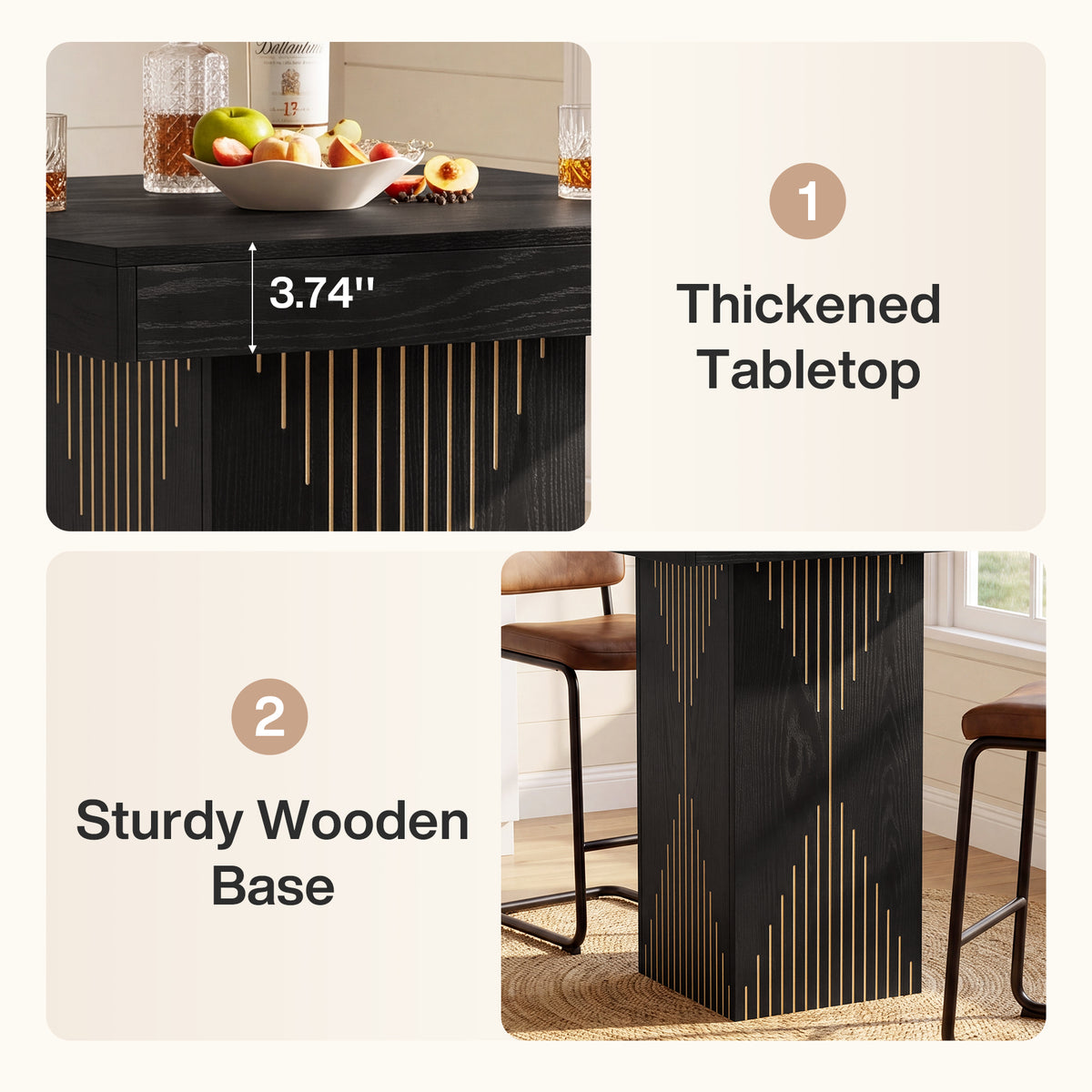 Tribesigns Square High Bar Table with Column Base, 80 x 80 cm, for the Kitchen and Living Room