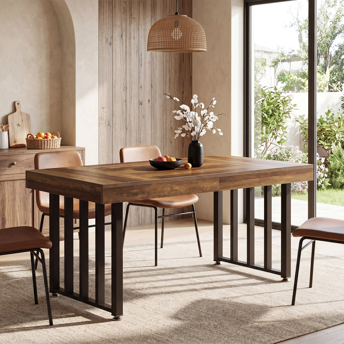 140cm Dining Table, Rectangular 4-Seater Kitchen Table with Metal Legs
