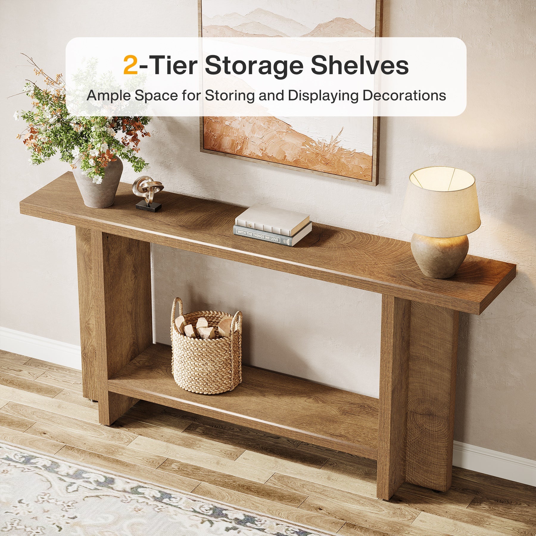 59" Console Table, Farmhouse Sofa & Hallway Table with Double Storage