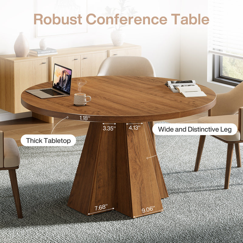 47" Round Conference Table, Small Meeting Table with Thickened Tabletop