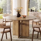 39.4" Round Dining Table, Farmhouse Kitchen Table with Storage Shelf and X-Shape Base 3