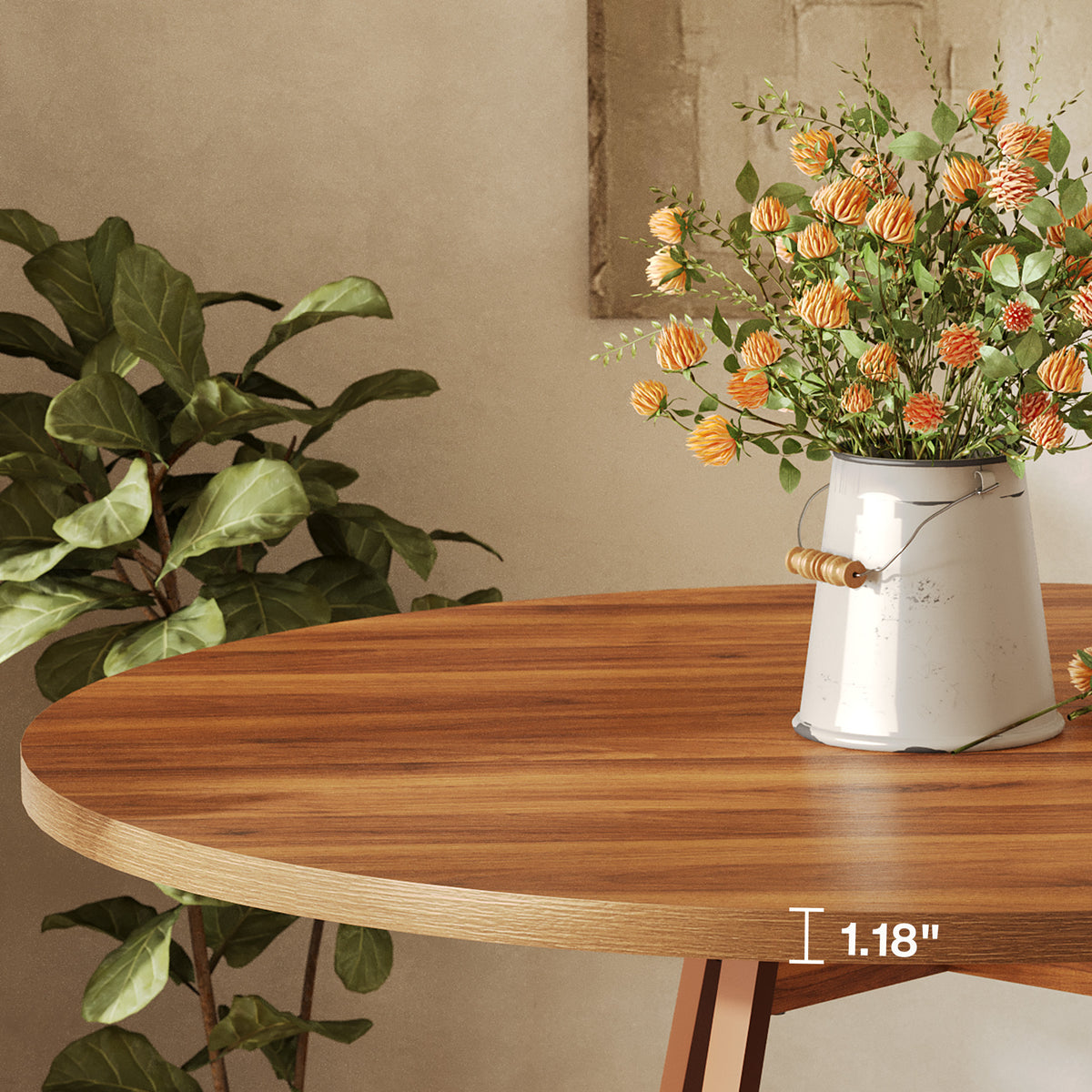 100cm Round Dining Table, Country Style Wooden Table for 2-4 People