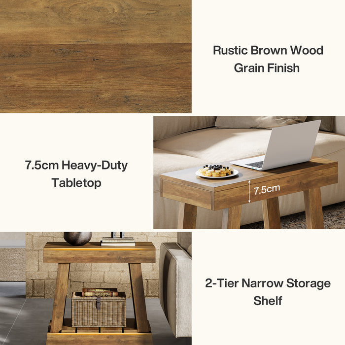 60cm Side Table, Country 2-Tier Wooden Nightstand for Living Room Bedroom