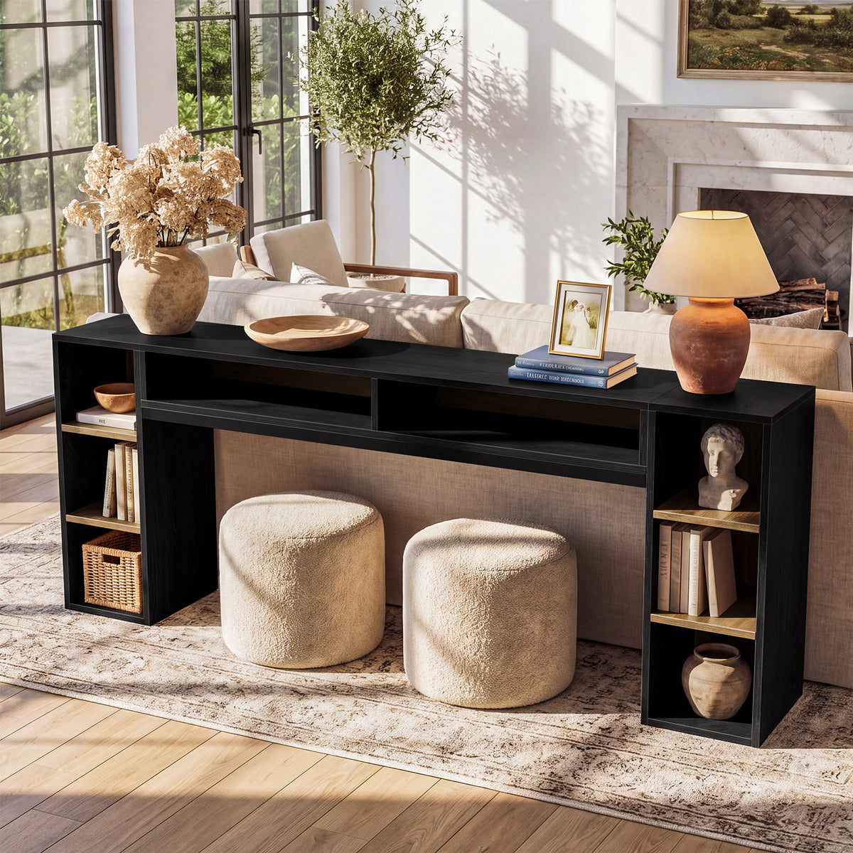 220cm Console Table, Narrow Entryway Table with Open Storage Shelf for Hallway Living Room