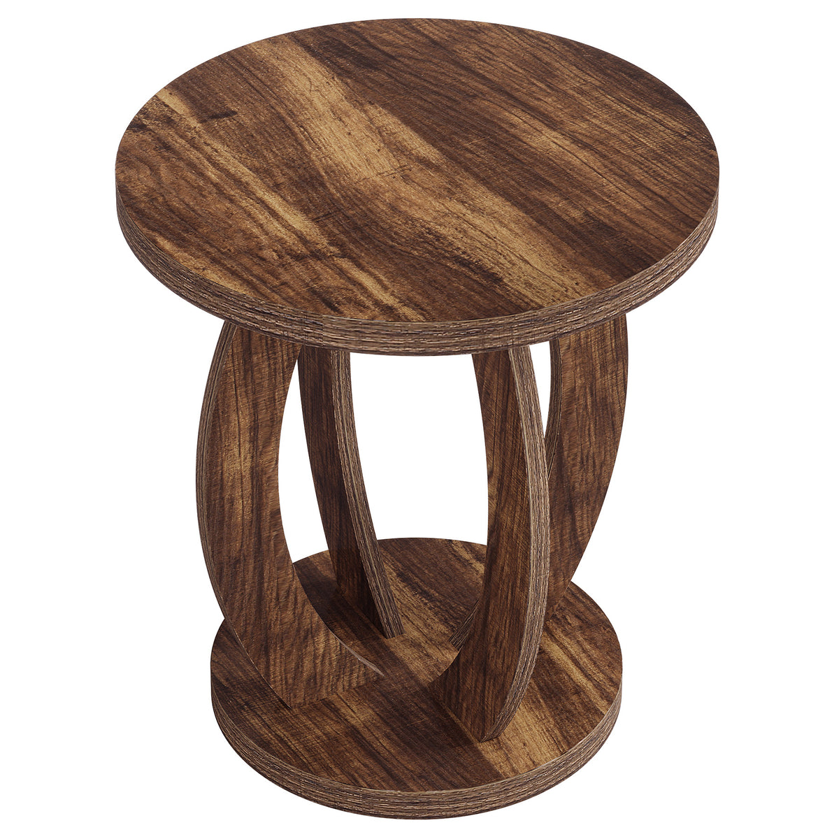 60cm Round End Table, Rustic Side Table with Storage for Living Room