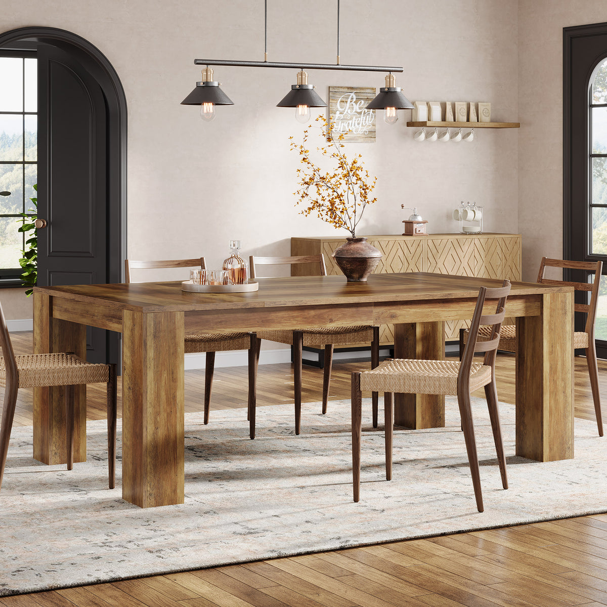160cm Dining Table, Rustic Farmhouse Wooden Kitchen Table for 4-6