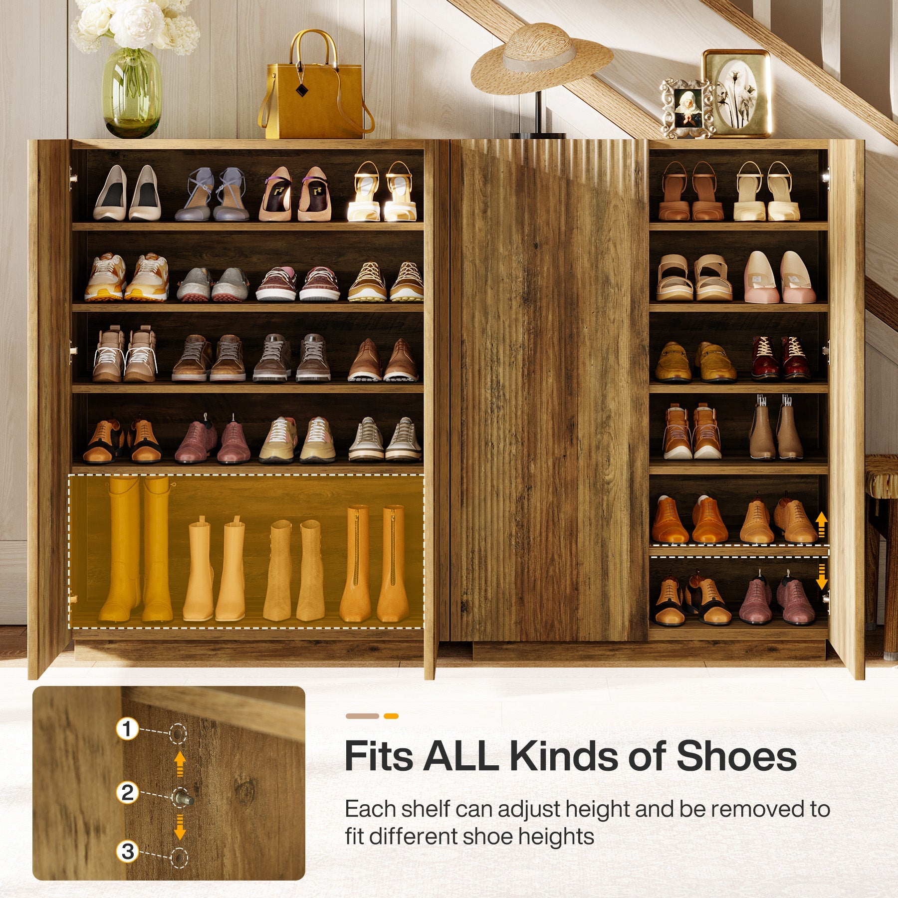 7-Tier Shoe Cabinet, 24 Pairs Shoe Storage Organizer with Fluted Doors