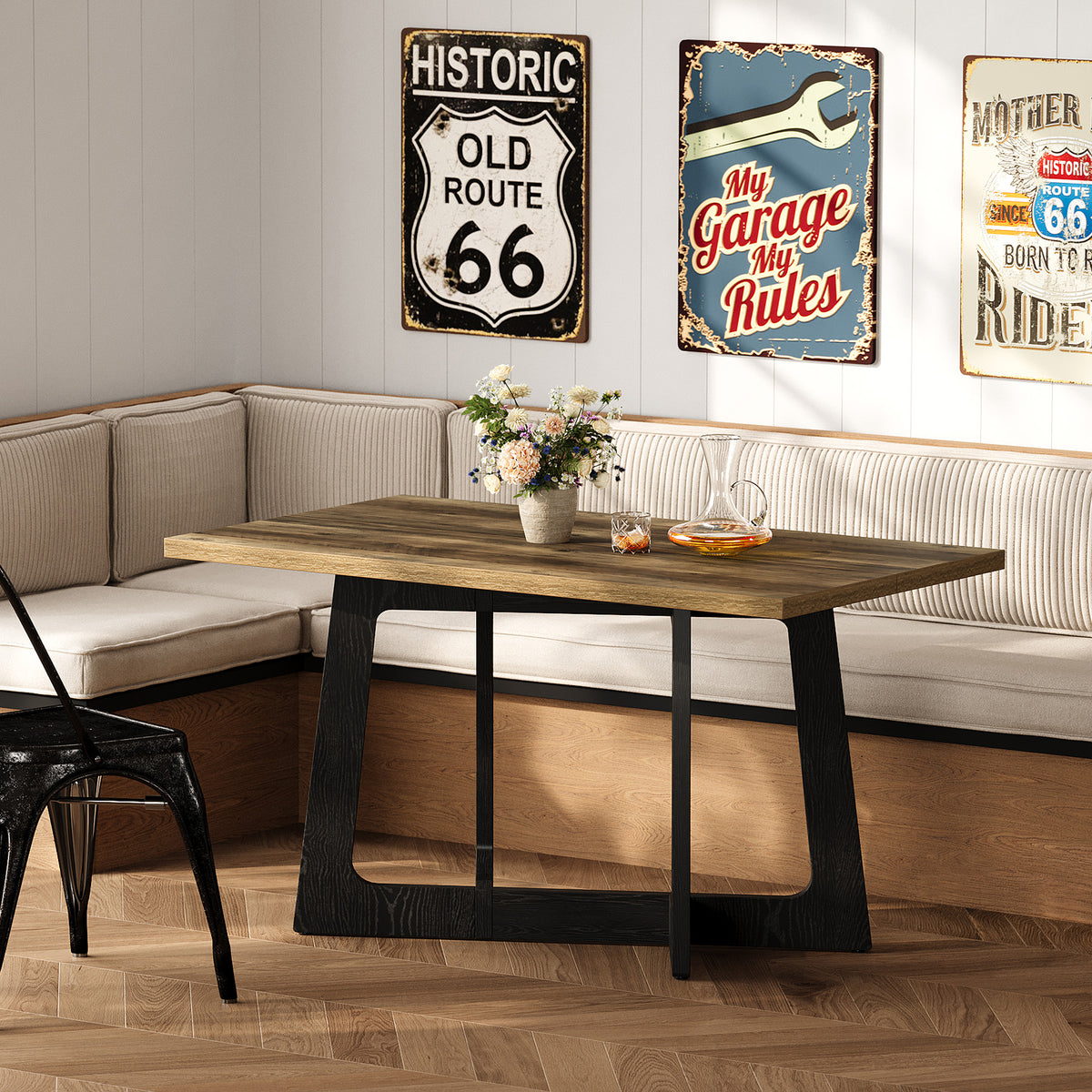 120cm Dining Table, Farmhouse Kitchen Table for 2-4 People with Sturdy Pedestal Base