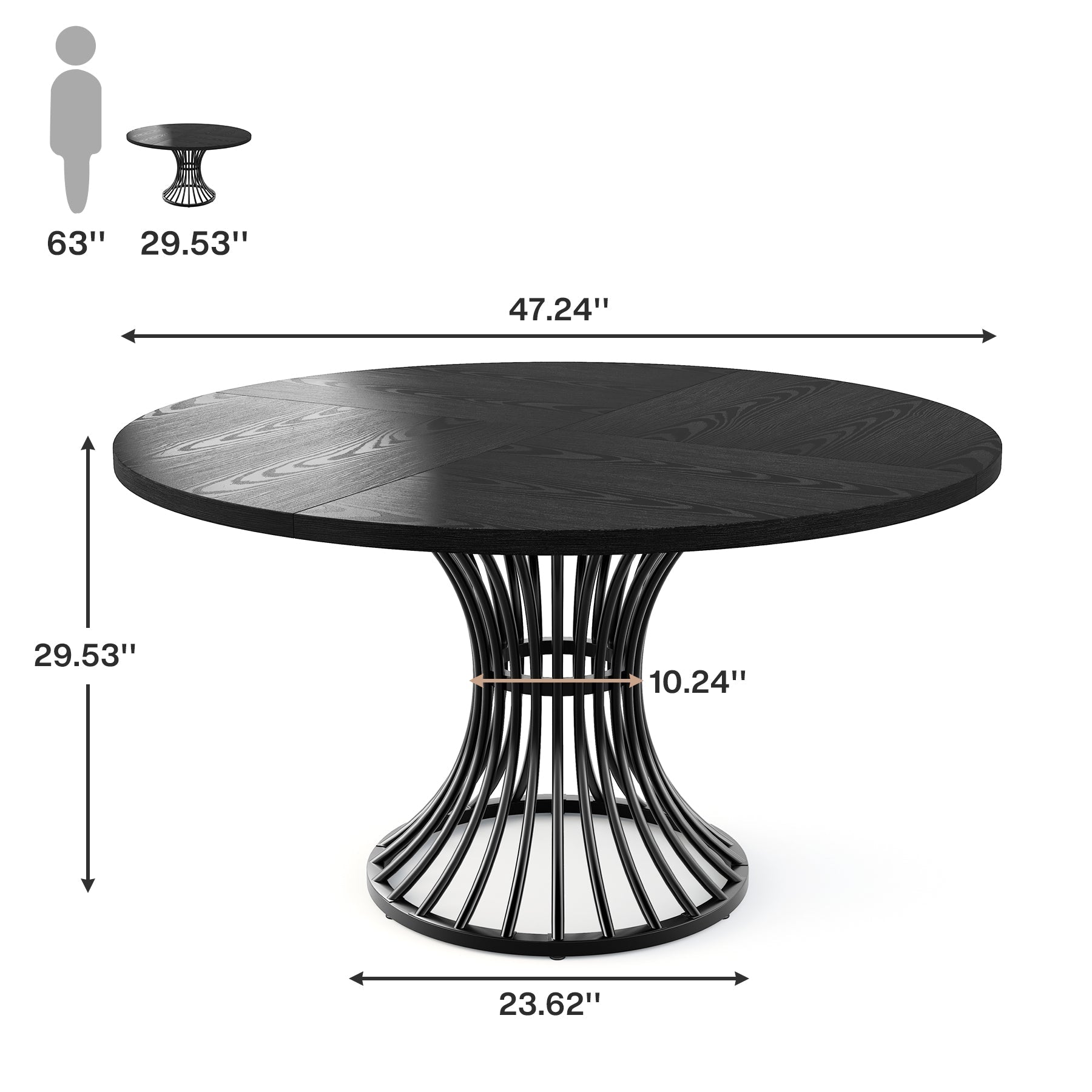 Round Dining Table for 4-6, 47" Farmhouse Circle Kitchen Table