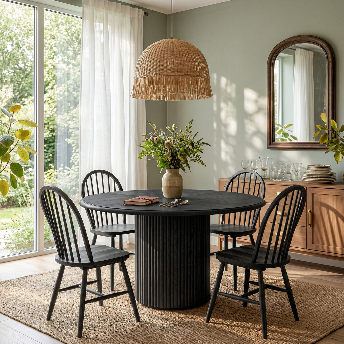 120cm Round Dining Table, Modern Kitchen Table for 4-6 with Metal Base