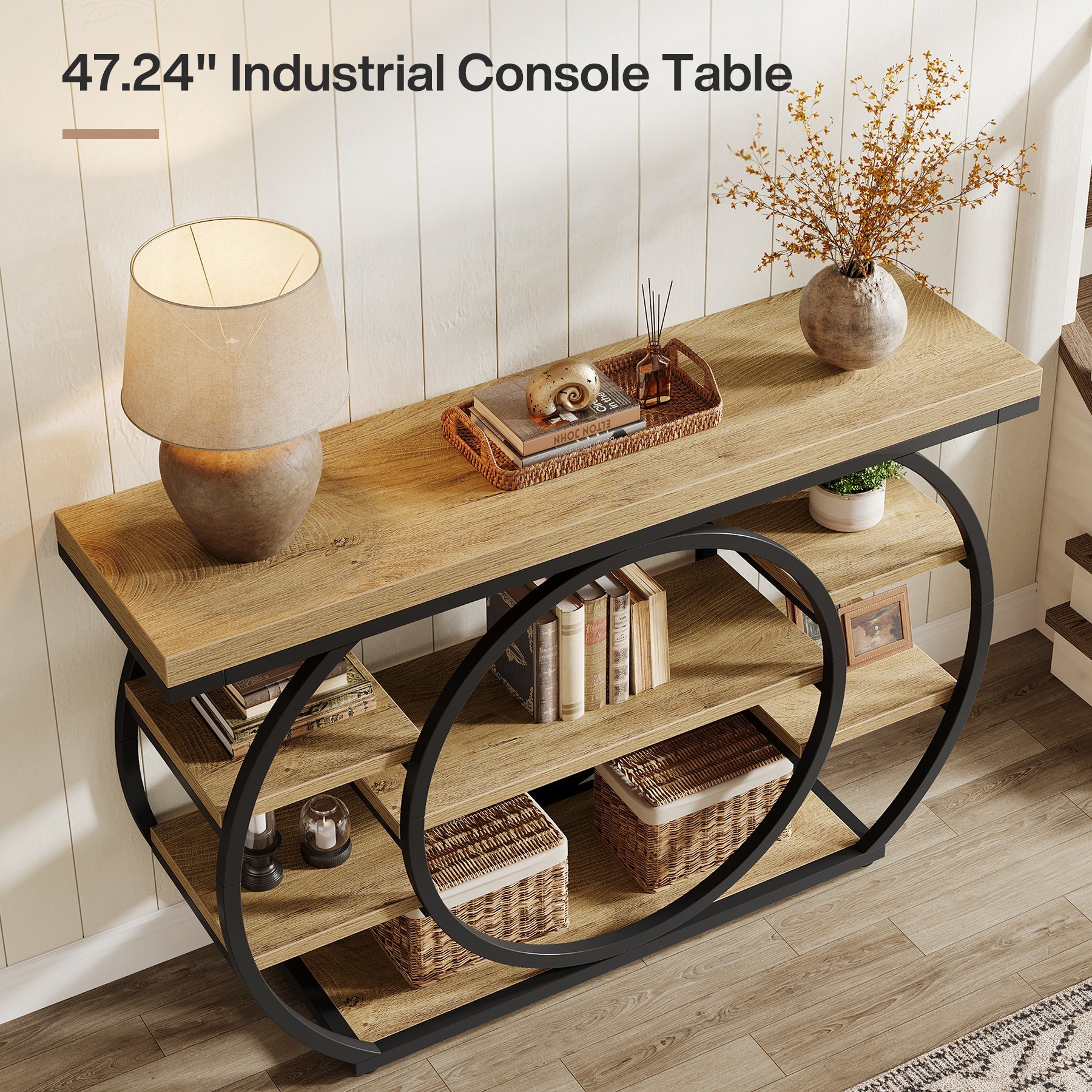 Tribesigns 47" Console Table, 5-Tier Industrial Entryway Table with Metal Frame