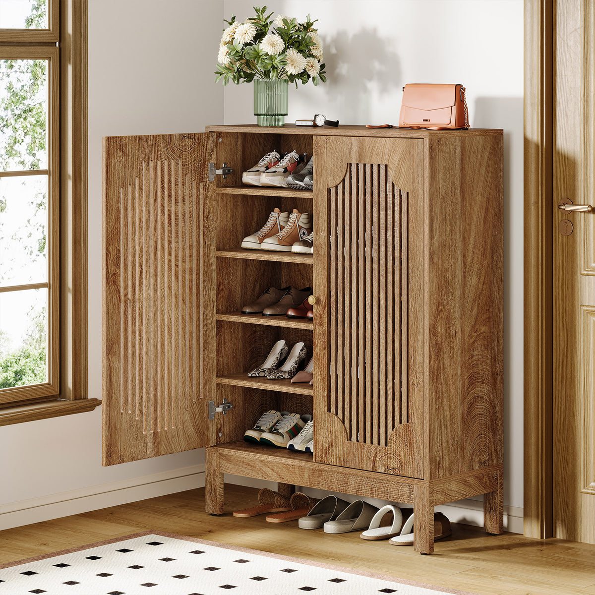5-Tier Shoe Cabinet with Doors, Adjustable Wooden Shoe Rack Organizer for 20 Pairs