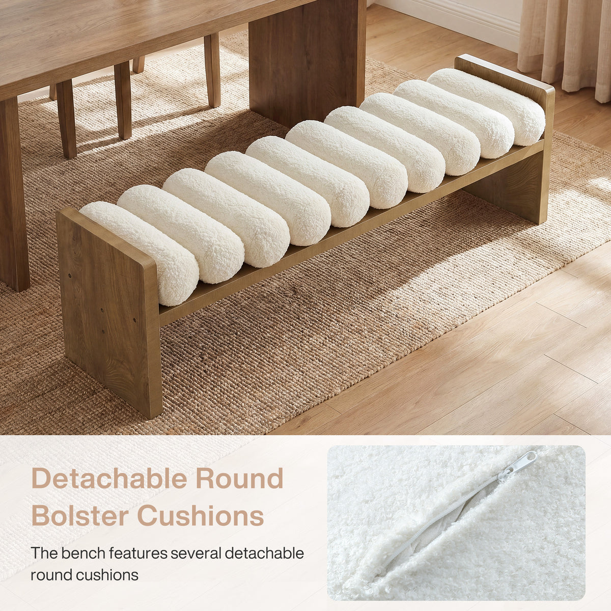 150cm Dining Bench, Upholstered Fabric Kitchen Bench with Removable Cushion