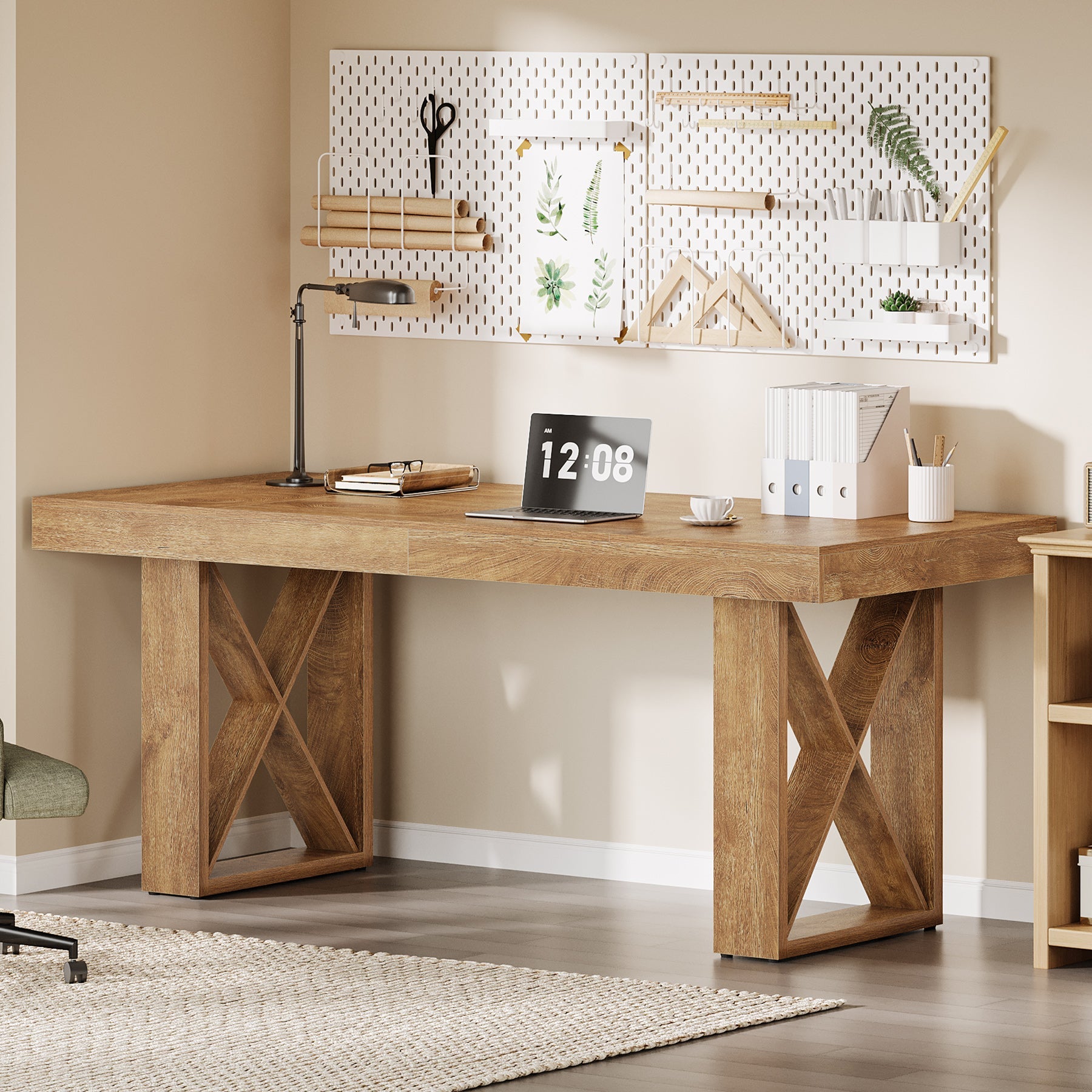 63“ Computer Desk with Thick Desktop, Writing Workstation for Home Office Study Room