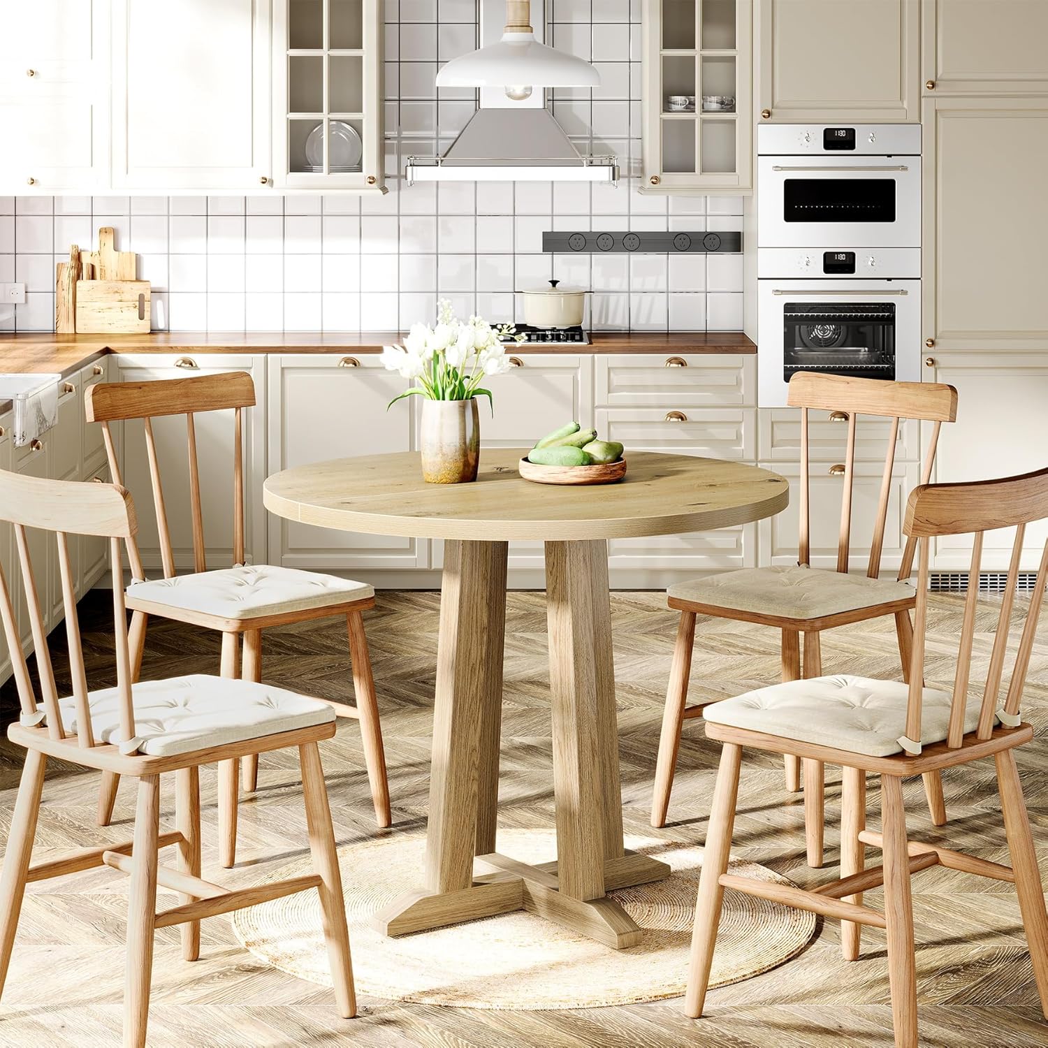 31.5" Round Dining Table, Small Kitchen Table with Sturdy Base for 2-4