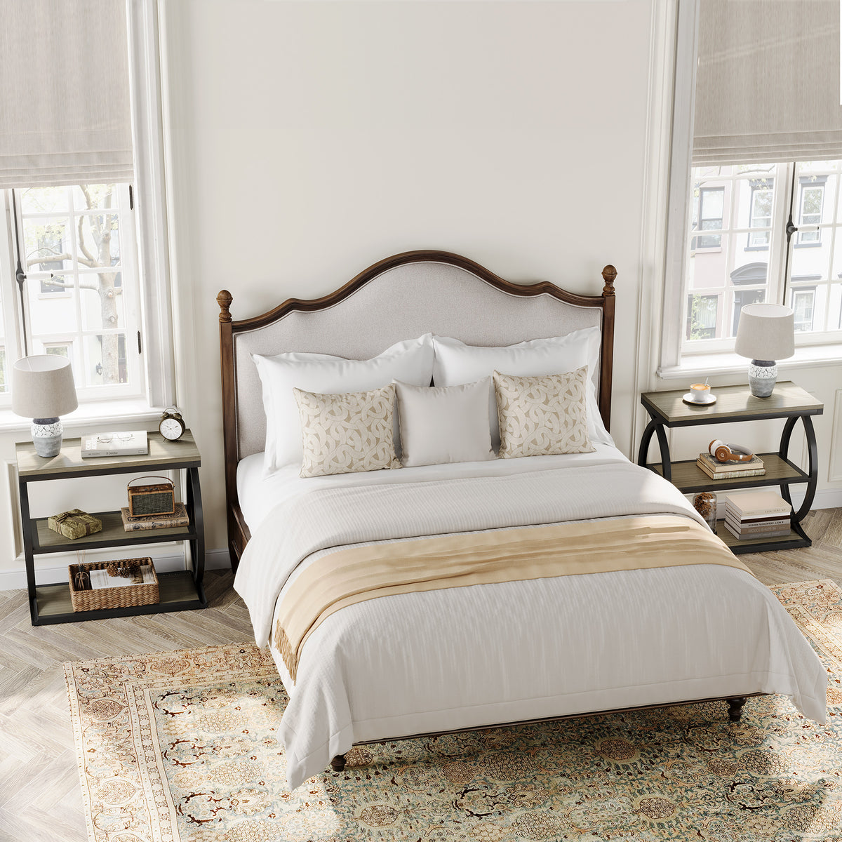 3-Tier End Table, Narrow Side Table Nightstand with Metal Frame