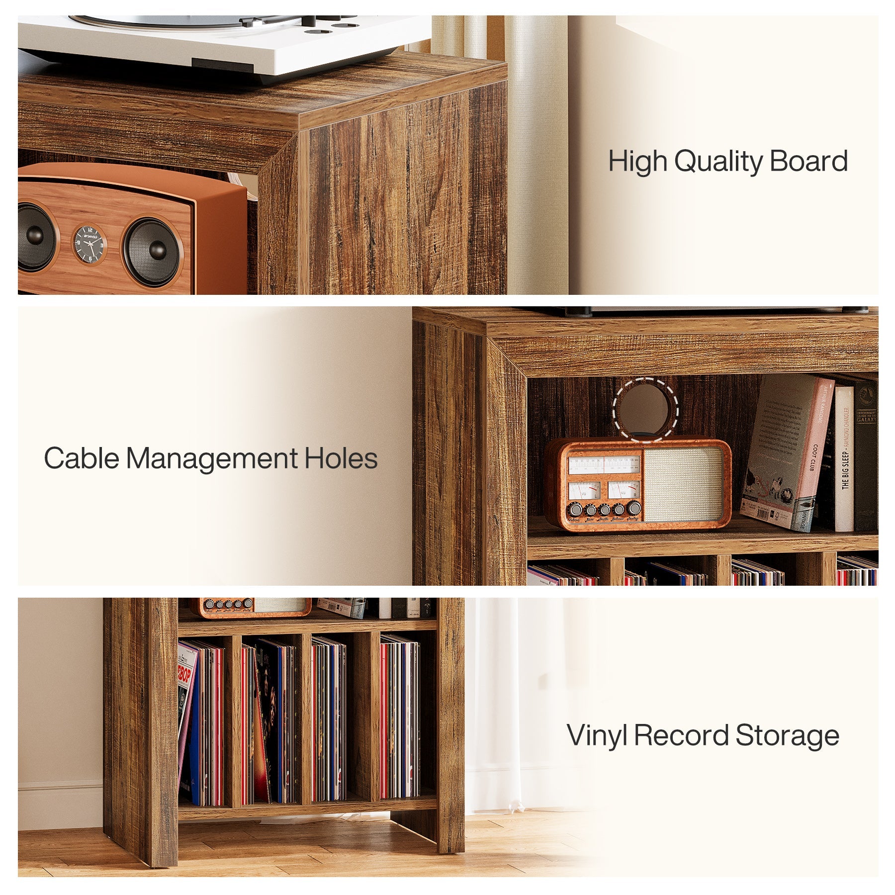 23.62" Industrial Record Player Cabinet with Wheels, Vinyl CD Media Storage Side Table