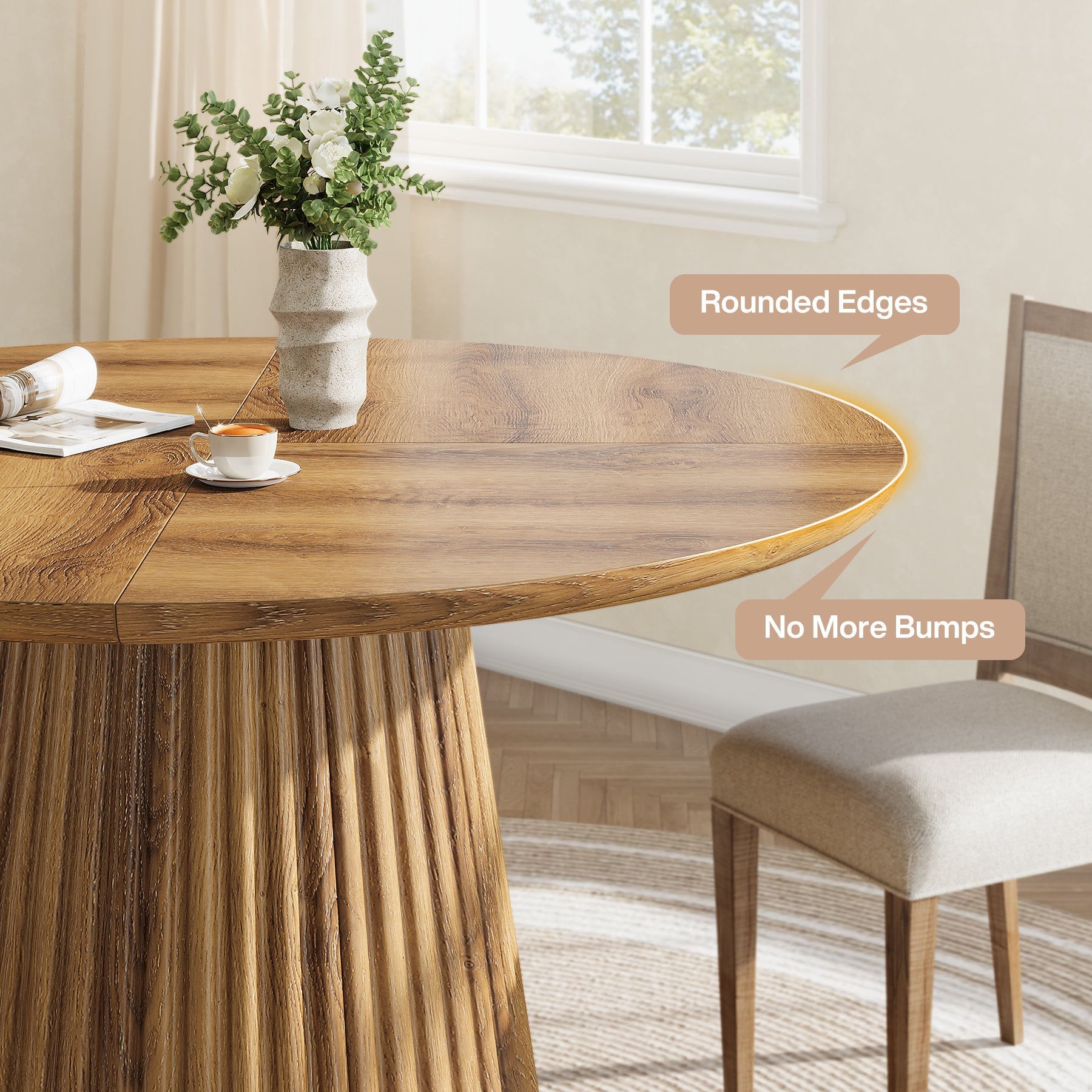 47.24" Round Dining Table, Kitchen Table with Fluted Design for 4-6
