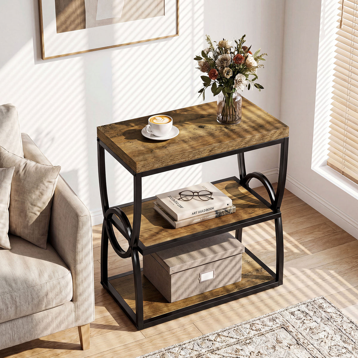 60cm Narrow Side Table, 3-Tier Slim Bedside Table for Small Spaces