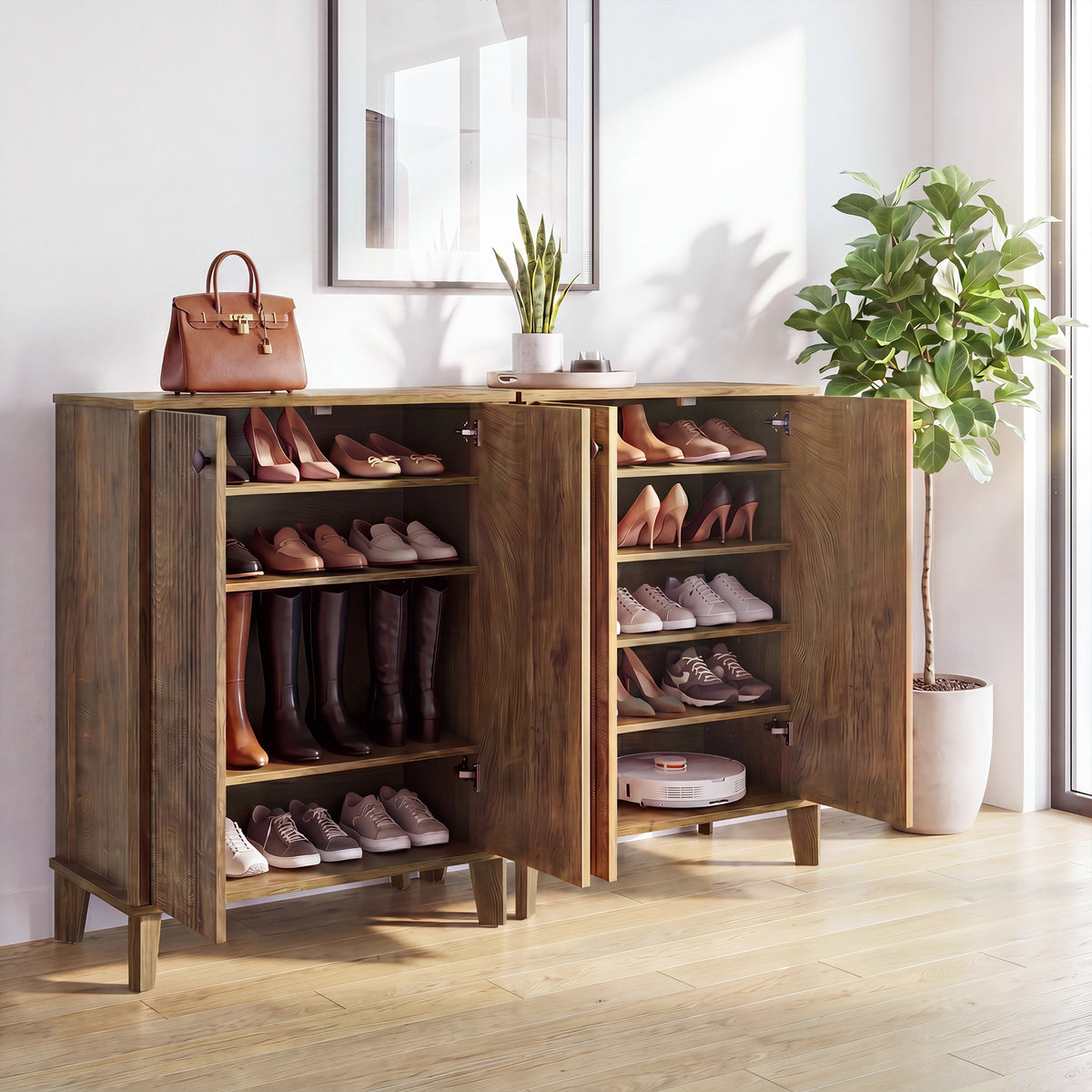 80cm Shoe Cabinet, 5-Tier Rustic Storage Organiser with Adjustable Shelves for Hallway Entryway