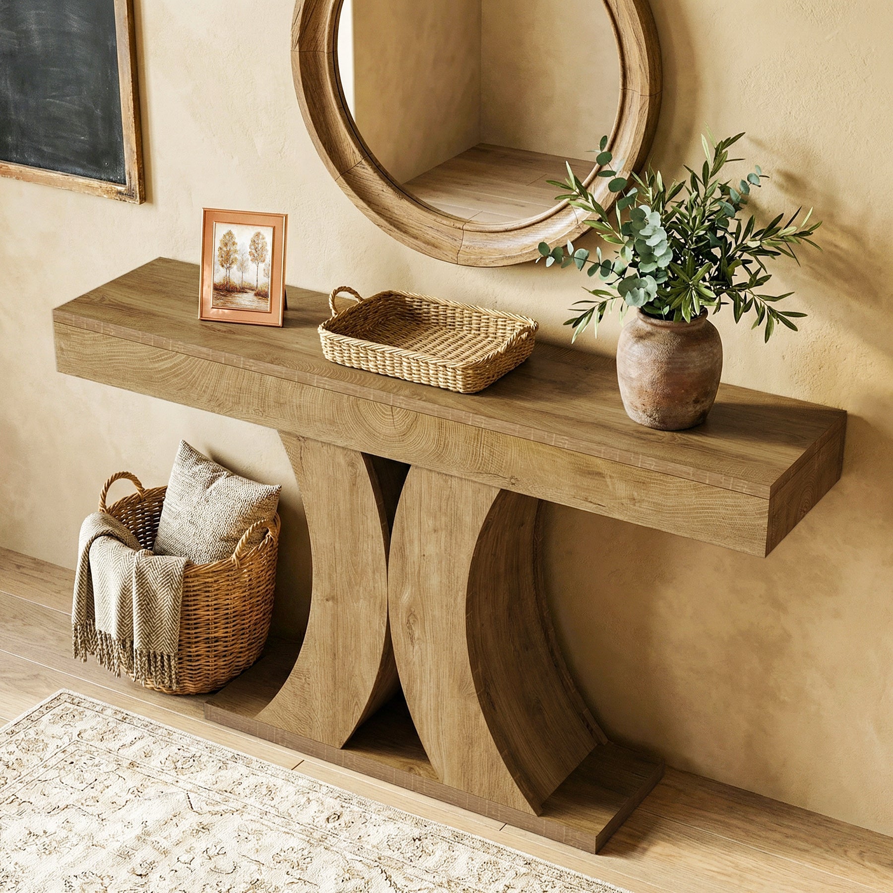 150cm Narrow Farmhouse Console Table, Wooden Sofa Table with X-Frame Base for Entryway, Hallway, or Behind Couch