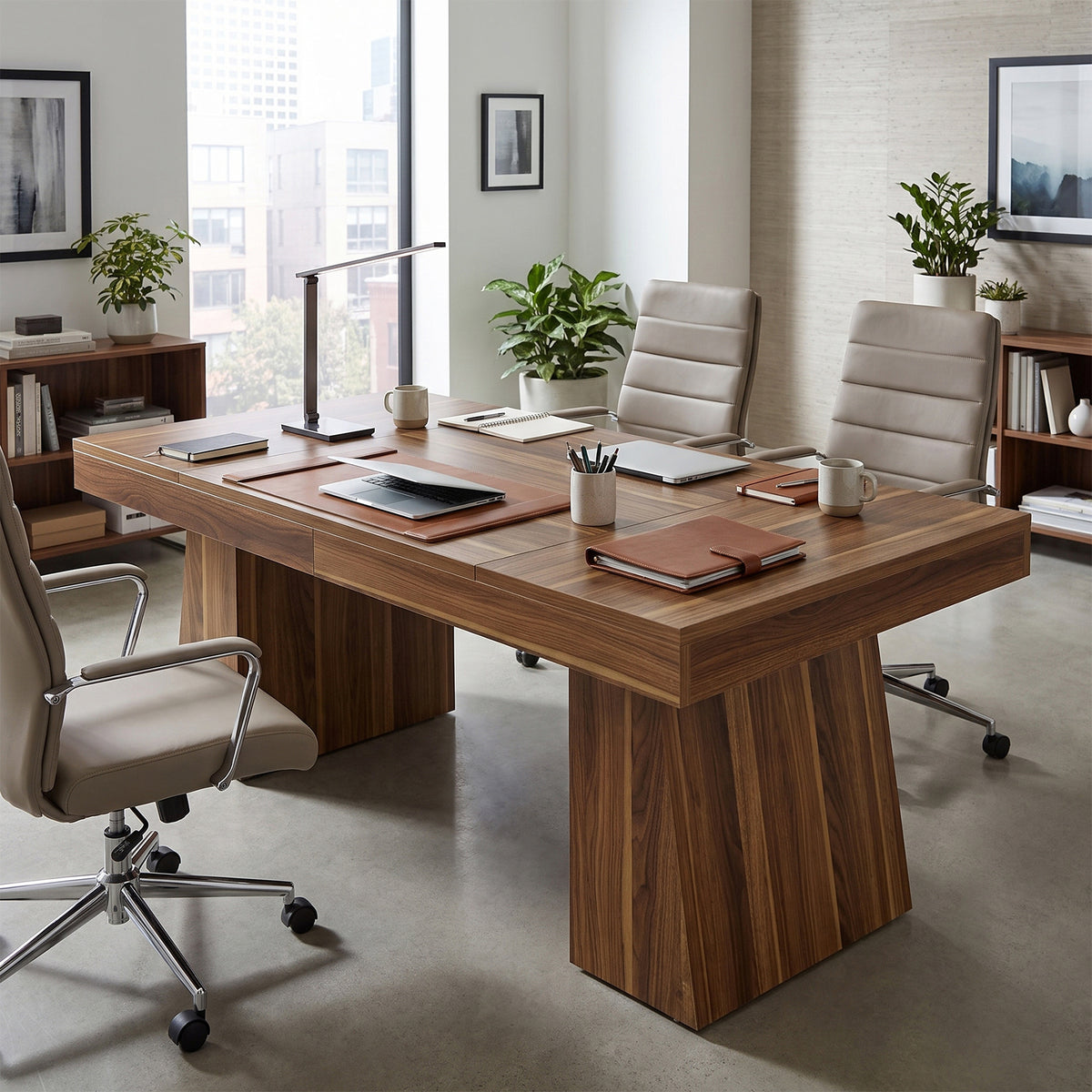 55" Executive Desk, Modern Computer Desk Workstation Desk with Double Trapezoidal Base