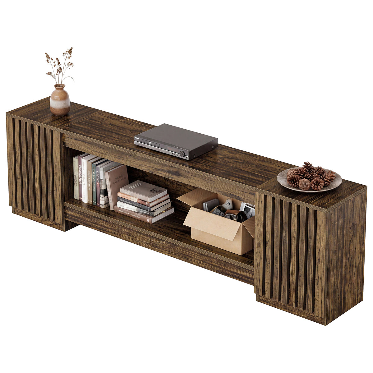 198cm TV Stand, Farmhouse Console Table with Cabinets & Open Shelf for TVs up to 85"
