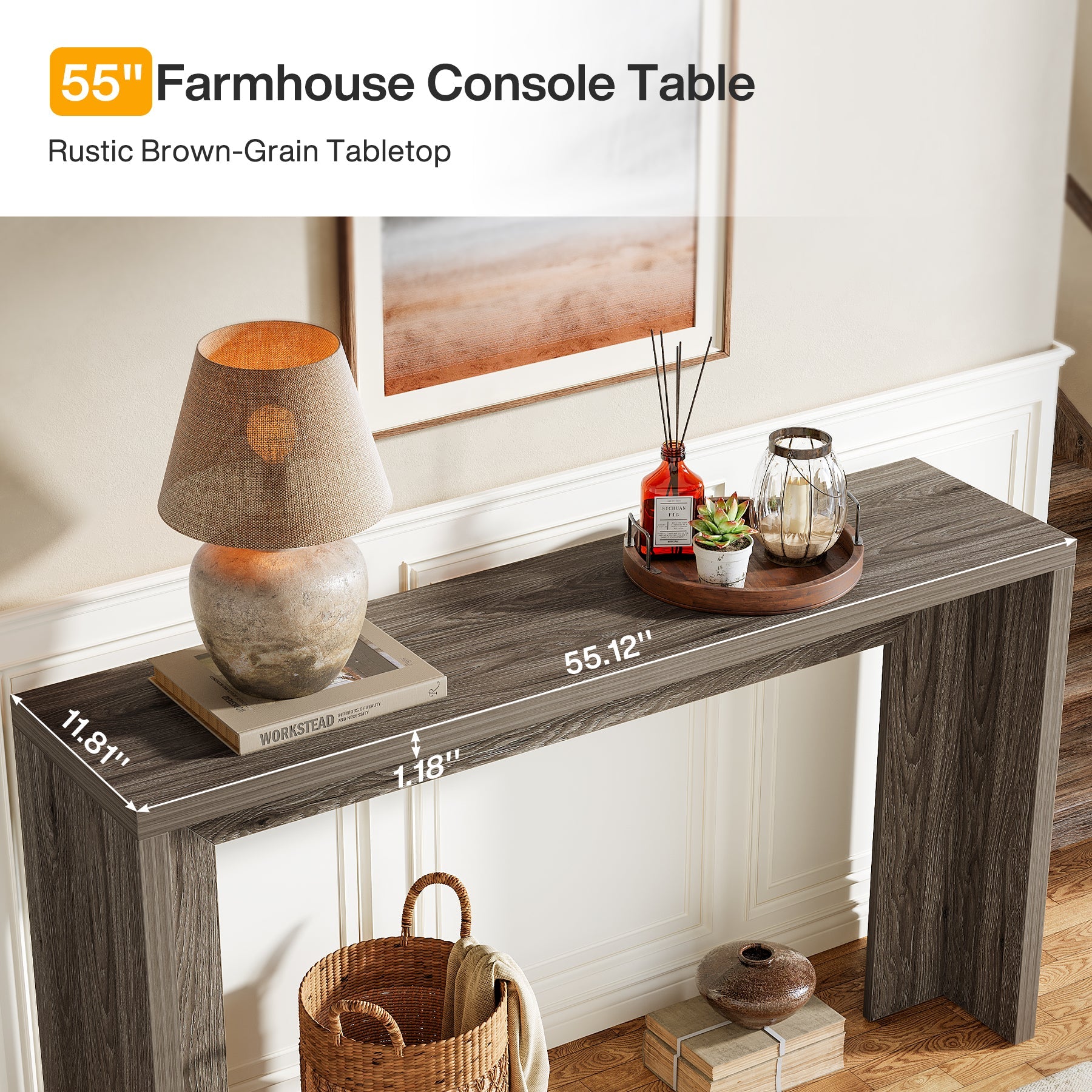 140cm Farmhouse Console Table with Storage, Narrow Wooden Entryway Sofa Table for Hallway, Foyer, or Living Room