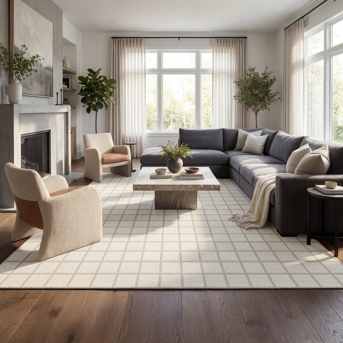 Tribesigns Modern Checked Rug, Washable Checkered Rug, Soft and Non-Slip for the Living Room, OEKO-TEX Certified