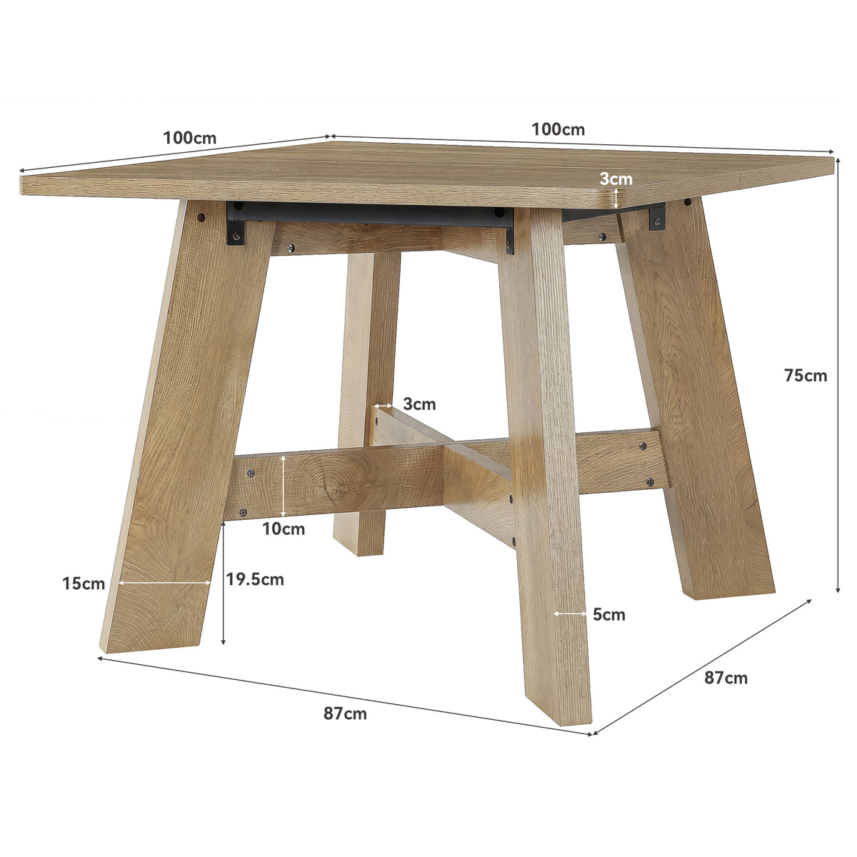 100cm Square Dining Table, Rustic Kitchen Table for 4