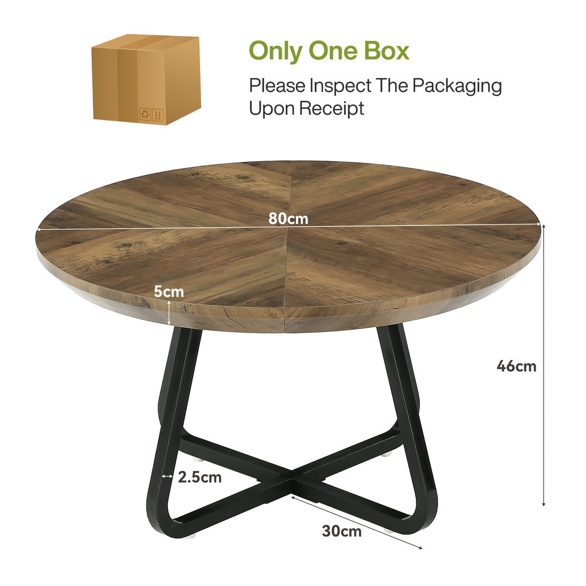Tribesigns 80cm round coffee table, industrial-style centre table with metal legs