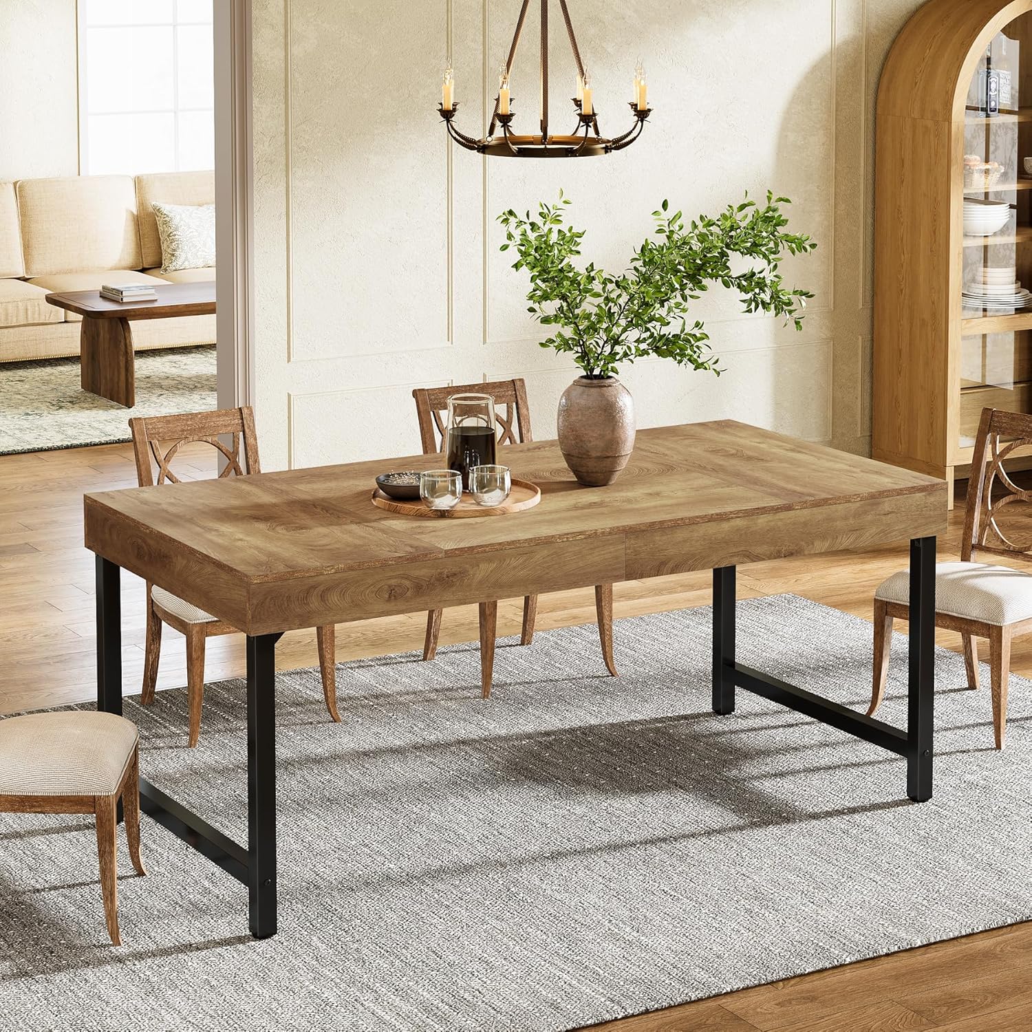 55" Tribesigns Farmhouse Dining Table, with Heavy-Duty Metal Legs for 4-6 People