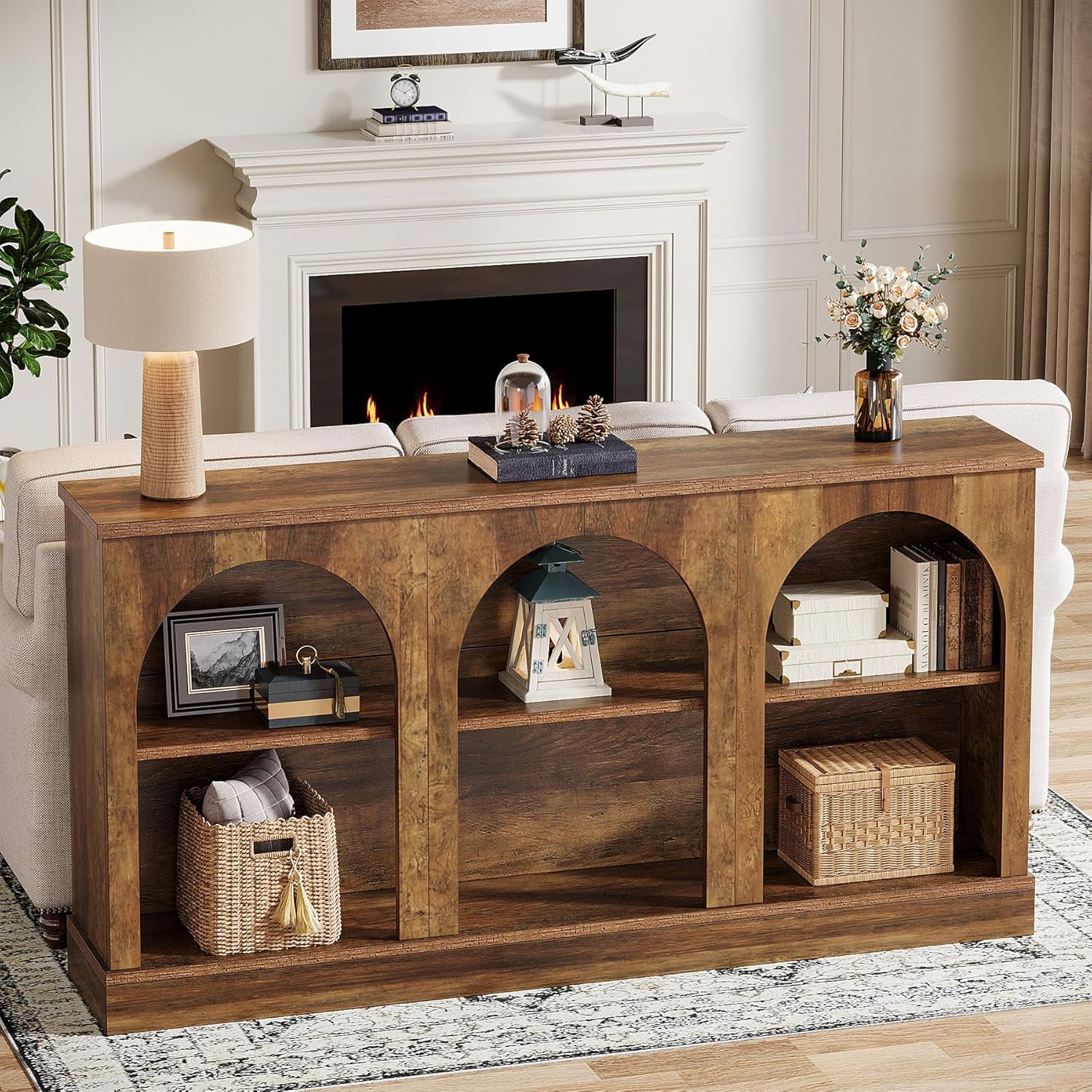 63" Farmhouse Console Table - 3-Tier Sofa Table with Storage