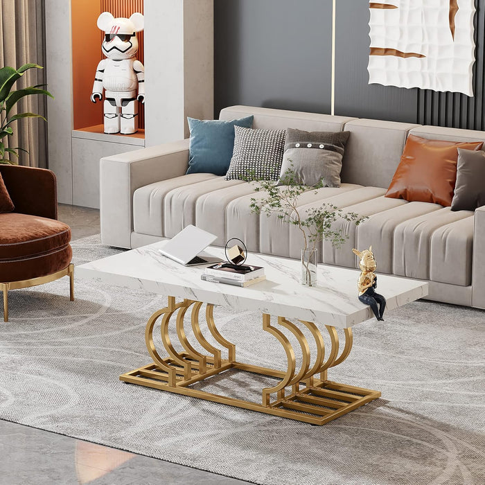Tribesigns Modern coffee table, faux marble table with geometric base