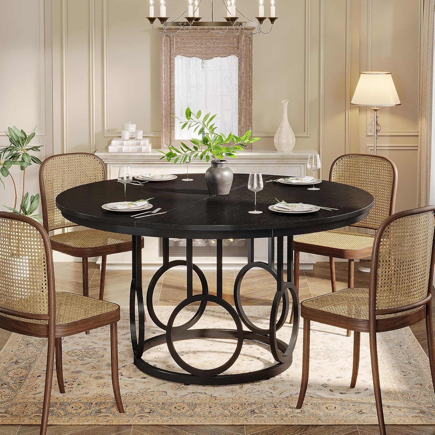 47" Wood Dining Table, Round Kitchen Table for 4-6 People