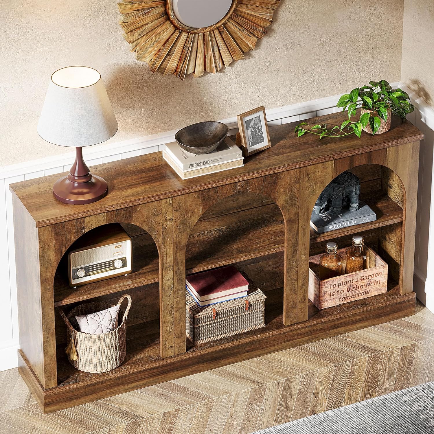 63" Farmhouse Console Table - 3-Tier Sofa Table with Storage