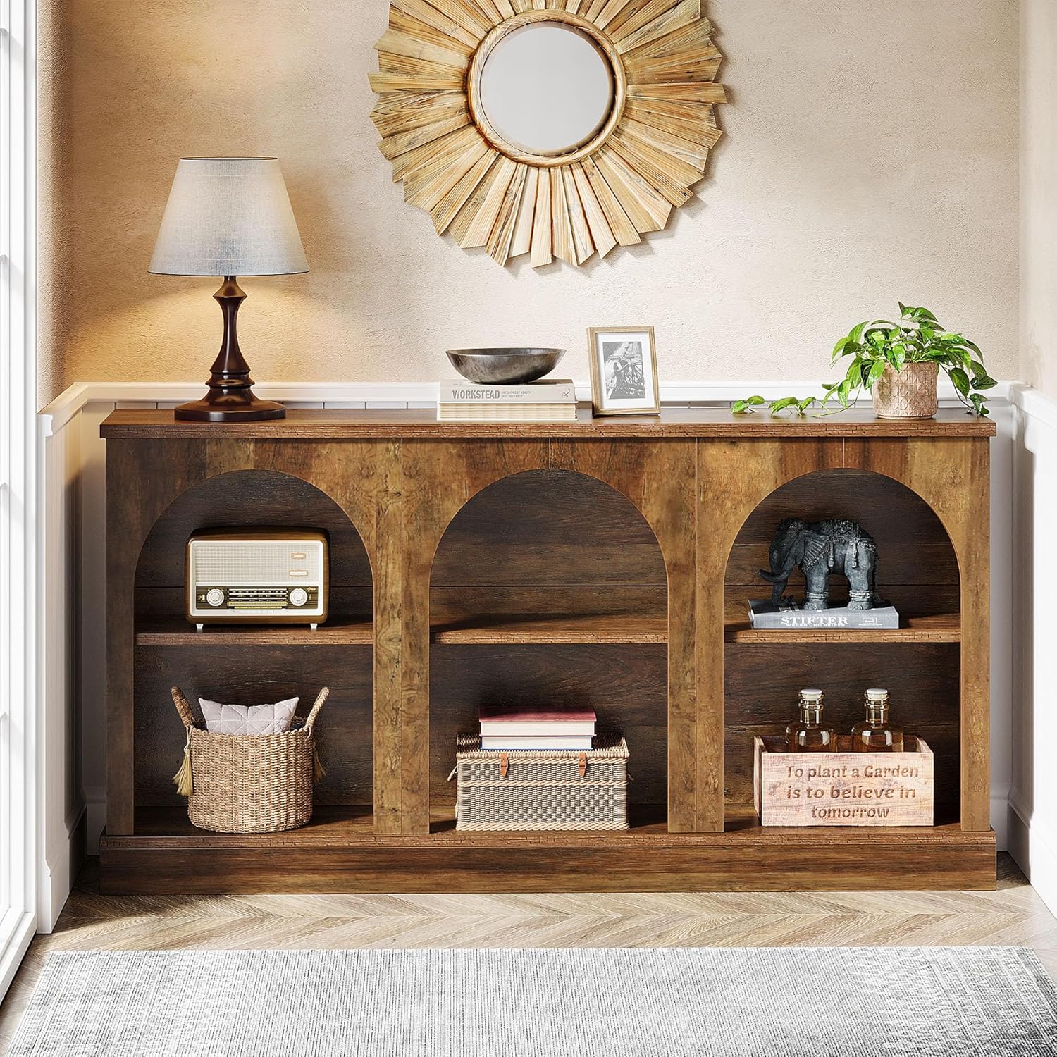 63" Farmhouse Console Table - 3-Tier Sofa Table with Storage