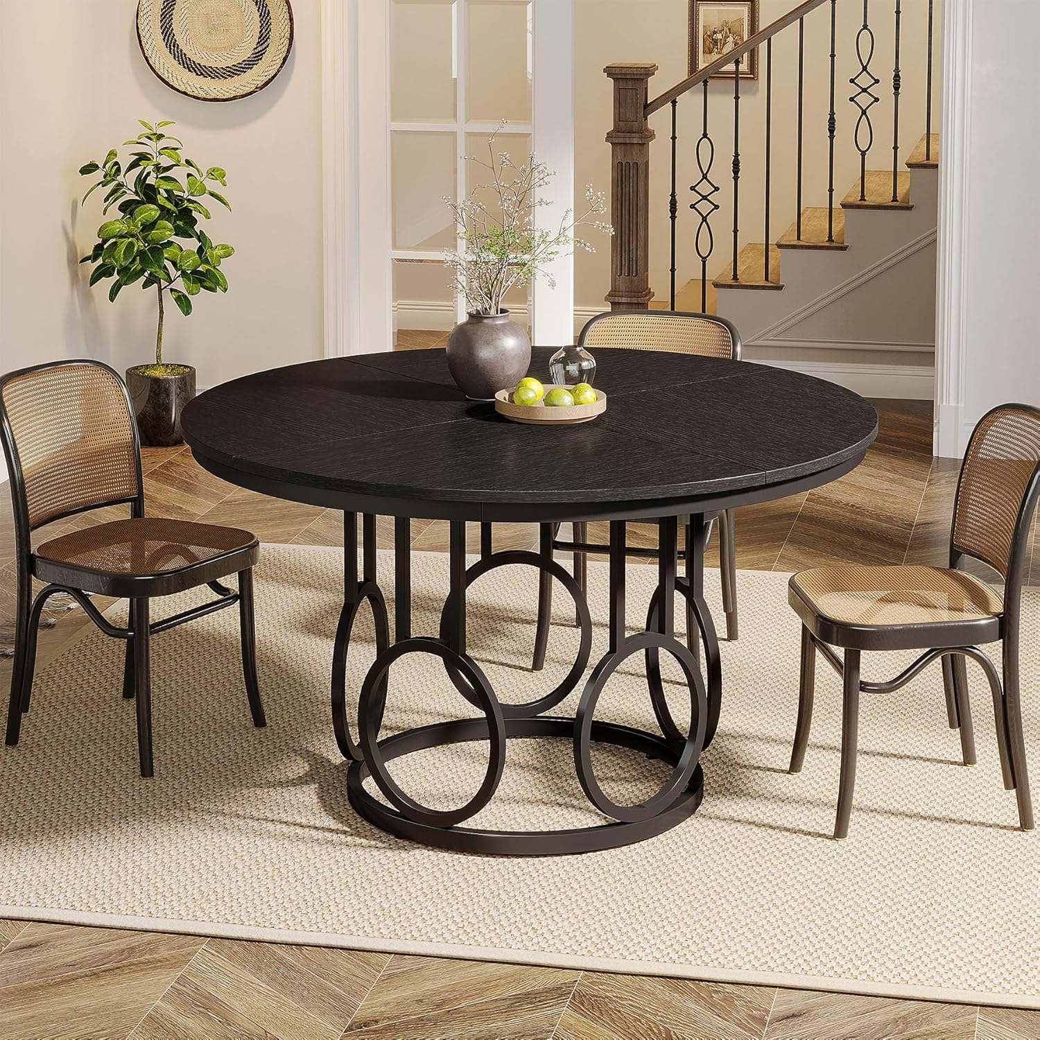 47" Wood Dining Table, Round Kitchen Table for 4-6 People
