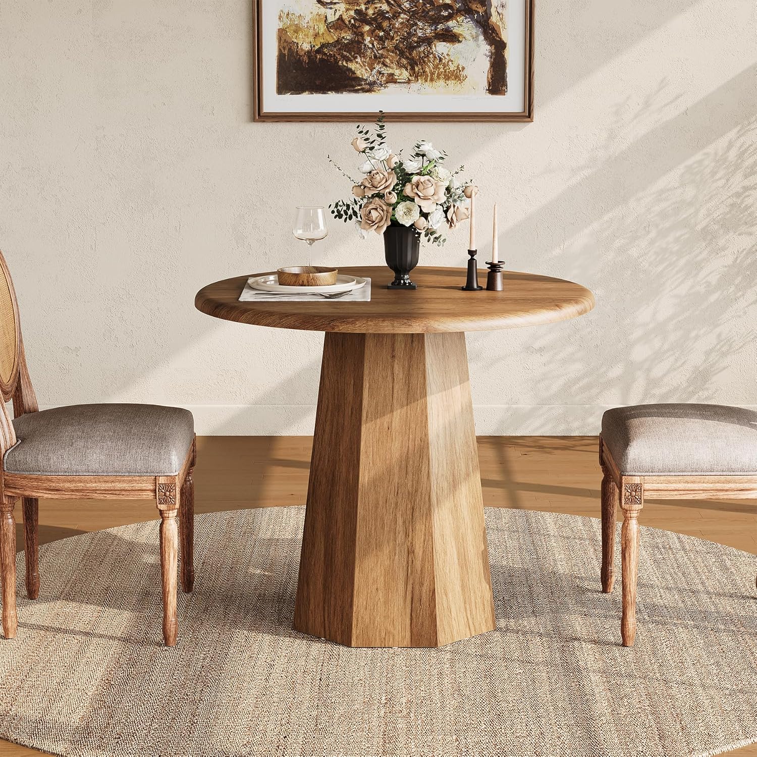 31.5" Compact Round Dining Table, Octagonal Base Kitchen Table for 2-4 People ( Only Table)